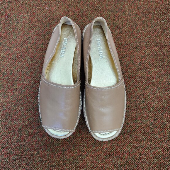 Prada Leather Espadrille Platform Open Toe Shoe - Picture 2 of 11